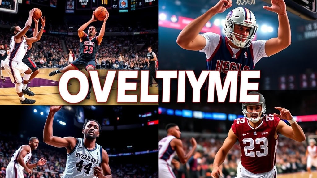 다양한 스포츠 종목의 연장전 장면을 보여주는 콜라주